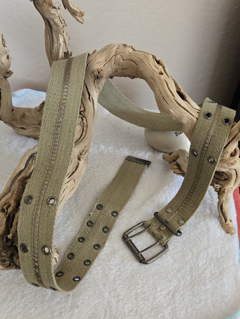 Canvas Men's Belt in Olive Green with Metal Eyelets